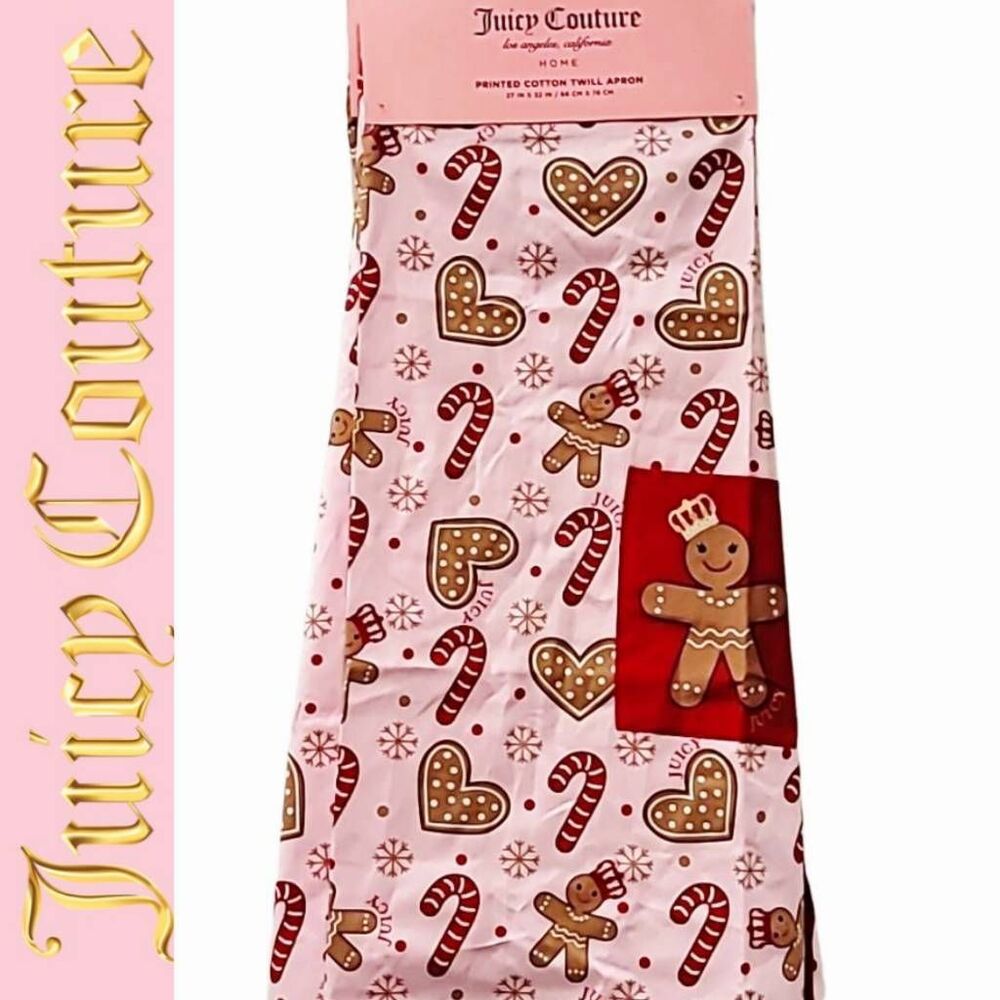 Juicy Couture Home Logo Gingerbread Queen & Candy Cane Cotton Twill Apron
